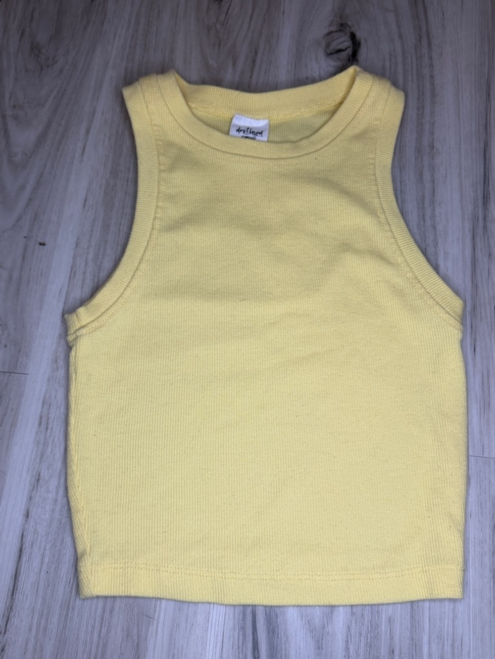 Sleeveless Ribbed Crop Tank Top in Yellow size XS